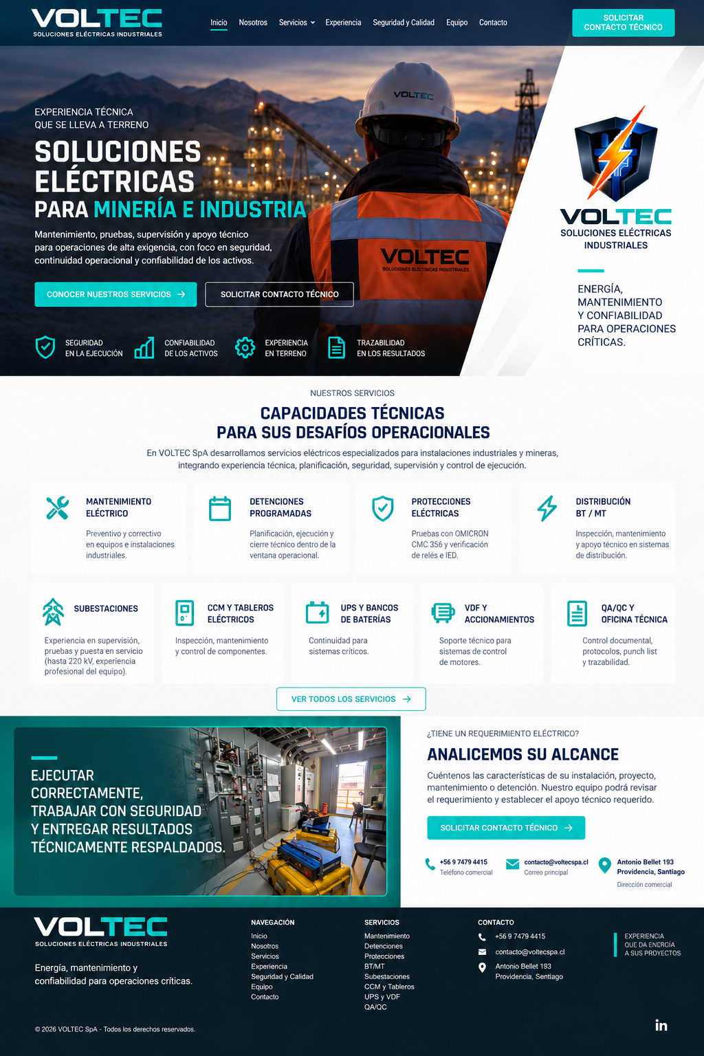 Página principal VOLTEC SpA: soluciones eléctricas para minería e industria